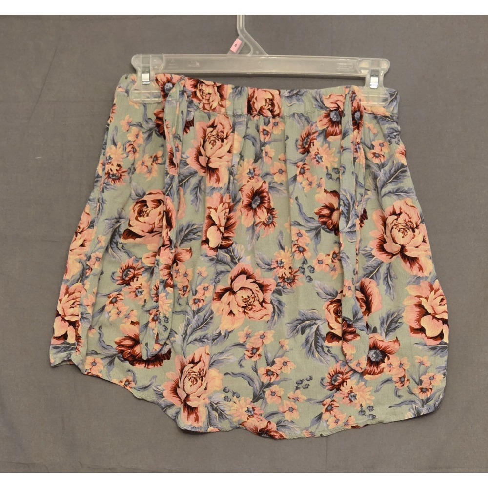 American Eagle Floral Print Mini Skirt Women's Small Multicolor Tie‎ Front Back